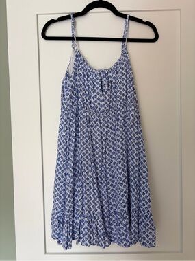 Lulu’s Blue and White Block Print Spaghetti Strap Sundress Like New